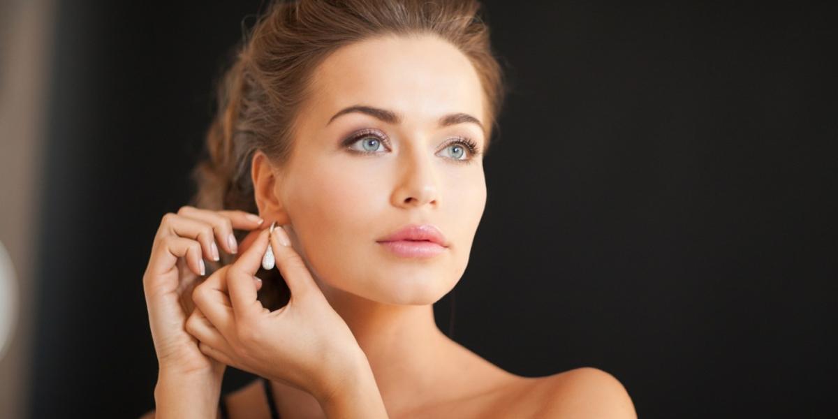 Woman with diamond earrings